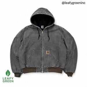 Carhartt J130 CHT Chestnut Brown Duck Canvas Hooded Jacket us sz L Vintage Paint